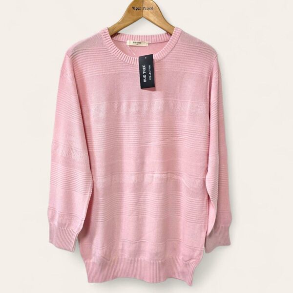 M●新品タグ付き・BUD TREE●長袖 シンプル ニット ピンク 編みボーダー
