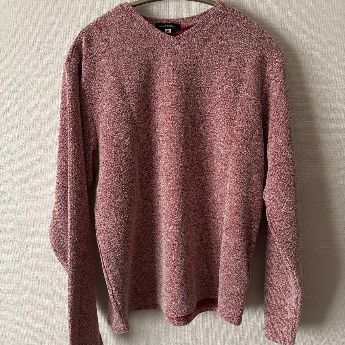 Vネック 長袖タオル地　薄手　レッド系 カジュアル　シャツ