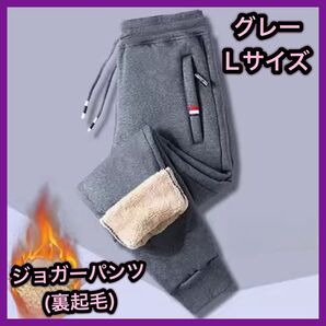 ジョガーパンツ L グレー 裏起毛 ズボン 防寒 極暖 ボア 厚手 男女兼用 ①