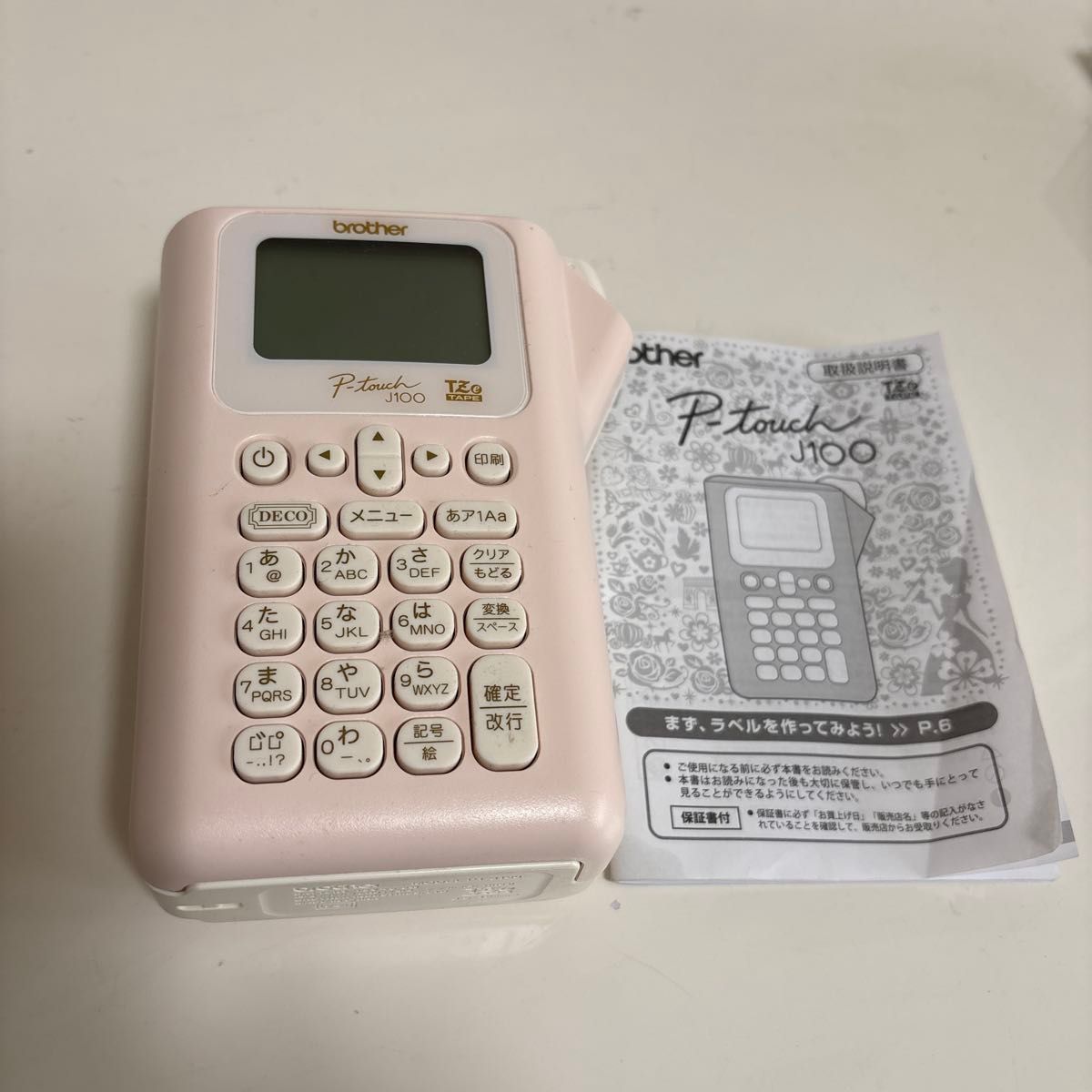 brother P-touch J100 ラベルライター ピンク テープ付き