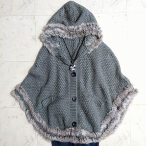 美品♪ バーニーズニューヨーク ラビットファー フード ニットポンチョ