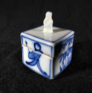  Yaguchi .. blue and white ceramics bamboo person map small articles go in tea utensils Kutani a-13e493