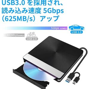 DVDドライブ ポータブルドライブUSB3 プレイヤー 外付け Type-C DVD読取 CD読み込みドライブwin ドライブ