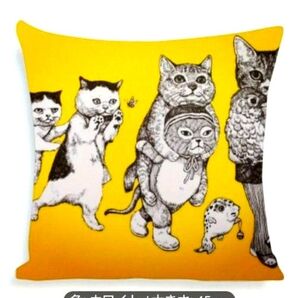 ヒグチユウコデザイン・行列になって歩くネコのクッションカバー・45cm×45cm