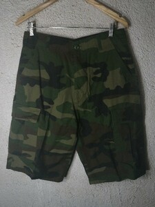 ｎ6739　USAF ミリタリー　ウッドランド　カモ　迷彩　ハーフ　カーゴ　パンツ　リップストップ　人気　BDU　サバゲー　