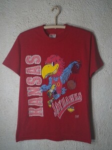 ｎ7040　レア　Hef-T　Tee Jays　90ｓ　アメリカ製　vintage　ビンテージ　カンザス大学　ジェイホーク　バスケ　KANSAS JAYHAWKS　tシャツ