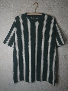 ｎ6751　レア　AKWA　アメリカ製　USA　レトロ　ビンテージ　vintage　半袖　ストライプ　デザイン　tシャツ　大きめコーデ　人気