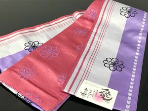 [ new goods * unused ][ made in Japan ] small sack hanhaba obi [ flower ] reversible half width obi ( Taisho romance style )