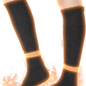 【23-25cm】あったかい ぽかぽか温活ソックス 脚首パイル発熱・あったか暖炉気分 極厚手 冬用 吸湿発熱素材 こたつソックス