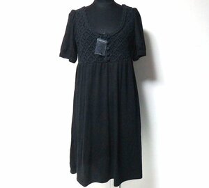 [ all Japan woman. child clothes ] black. knitted race attaching * short sleeves * tunic One-piece *M size!