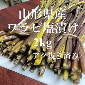 山形県産 アク抜きワラビ塩漬け 2kg(1kg×2袋)塩蔵 わらび 野菜 山菜
