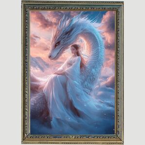 P2357白龍と天女【開運風水絵画風ヒーリングアート】