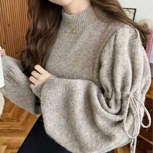 モーメントプラス ボトルネック ミックスニットプルオーバー ブラウン M