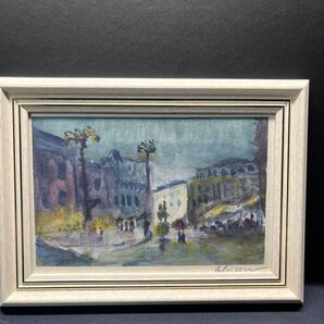 手描き透明水彩画 自筆原画 雨の慕情 #U03 風景画 額縁 絵画 パリ風景 インテリア ポストカードサイズ