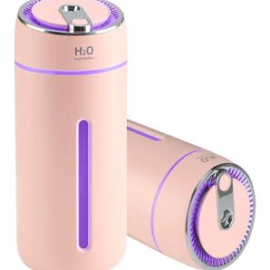 【新品】小型加湿器 卓上 USB給電 大容量330ML 除菌 超音波式 7色 LEDライト 省エネ 空焚き防止 ピンク
