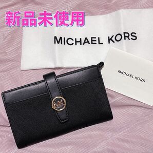 【 新品未使用品 】2つ折り ウォレット 黒財布 MICHEAL KORS GREENWICH サフィアーノ レザー ミディアム