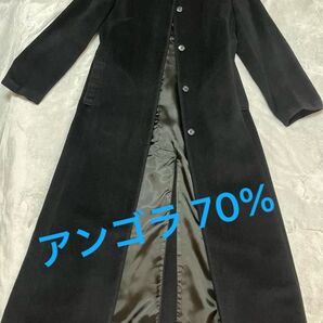 MASTINA アンゴラ ブラック ベルト付きAラインロングコート ブラック 比翼ボタン