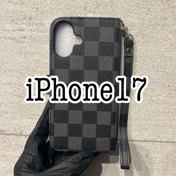 iPhone17 チェック柄手帳型ケース ブラック 黒