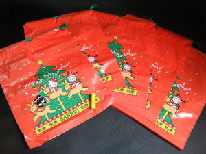 ☆サンリオショップ袋 クリスマス ビニール巾着袋 Mサイズ 5枚♪SANRIO 1996年 Xmas 業務用 非売品 サンリオ ギフトゲート 当時物 未使用