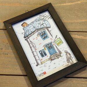 【手書き、原画】手描き 水彩イラスト/ポストカードサイズ額装/小さな街の家シリーズ インテリア 額装 真作 絵画 インテリア
