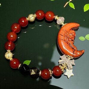 天然石ブレスレット レッドオブシディアン人魚 レッドアゲート(赤瑪瑙) パワーストーン