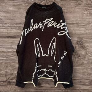 【未使用】Scolar スカラー おねむなラビルジャガード織り ニットプルオーバー ブラック