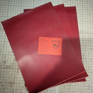 栃木レザー ピットヌメ革 A4 レッド 3枚セット