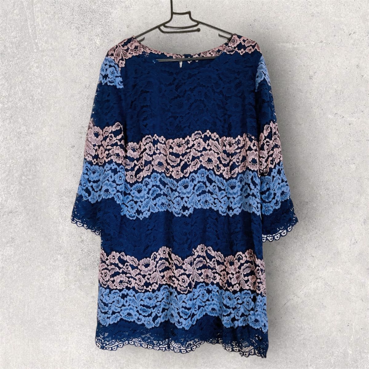 総レースワンピース チュニック マルチカラー 七分袖 ゆったり 花柄