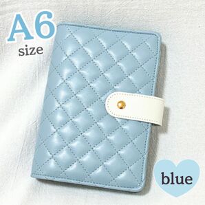 家計簿 バインダー 貯金 手帳 ファイル お金仕分け 管理 ブルー A6 節約 お札収納 キルティングシール帳 トレカケース