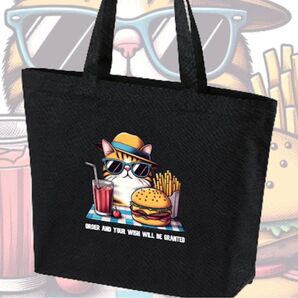 キャンバス トートバッグ ブラック 猫 かわいい ポップ 前