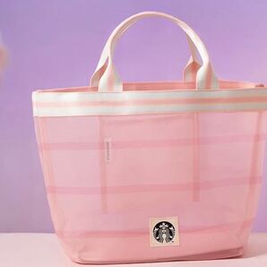 【台湾限定】スタバ スターバックス ピンク ストライプ メッシュ トートバッグ