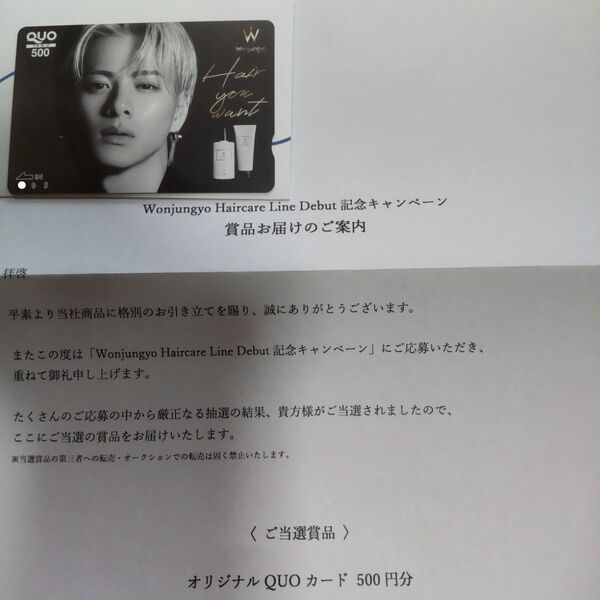 平野紫耀 ウォンジョンヨヘア 使用済みQUOカード Number_i