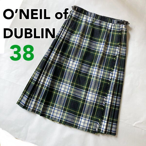 O'NEIL of DUBLIN ひざ下丈 巻きスカート ラップスカート タータンチェック M プリーツ オニールオブダブリン