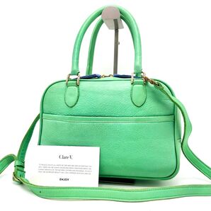 CRALE V. クレアヴィヴィエ ハンドバッグ ミニボストン ショルダー 2way 斜め掛け シボ革 レザー 緑 ライトグリーン