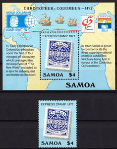 *1992 year sa moa - [ America large land discovery 500 anniversary ]1 kind .+ small size seat unused (NH)(SC#810)*VB-188