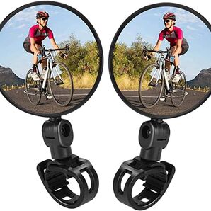 【2個セット】自転車バックミラー 360°回転 丸型 凸面 広視野角 簡単取付 調節可能 サイクリングミラー(ブラック)