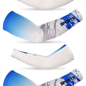 【2組4枚入り】アームカバー 腕カバー UVカット冷感速乾通気(サイズ:L グラデーション青色)