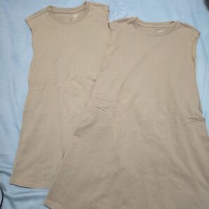 GAP ギャップ コットン ノースリーブワンピース ベージュ 無地 お揃いセット 110cm 120cm キッズ 姉妹