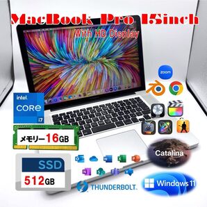 MacBook Pro 15inch Core i7 16GB SSD512GB CTO最上位モデル Windows 動画編集