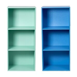 【新品】カラーボックス3段 2個セット(ミントグリーン&ブルー)緑 青 本棚 子供部屋 横置き 収納 家具 オープンラック 木製