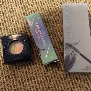 rom&nd(ロムアンド)のグリッターシャドウ、リキッドグリッター、マスカラ 3点セット