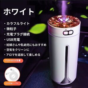 加湿器 LEDイルミネーション 車内アロマディフューザー 充電式 ホワイト