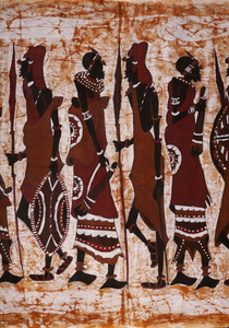 アフリカ ケニア 手描き バィック 絵画 No.2 飾り布 ろうけつ染め ワックスアート, タペストリ、壁掛け, タペストリ, その他