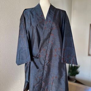 thank you価格 大島紬 作務衣 着物リメイク 小梅模様 和の簡単シルク上衣 お正月上着 着物ファッション