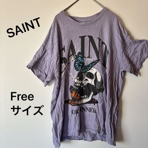 SAINT OR INNER 【F】スカル 蝶々 プリントTシャツ パープル