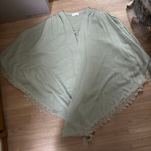 ミントグリーンフリンジつきストール風