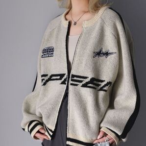 JaVa レーサー デザイン ダブルジップ ニットブルゾン