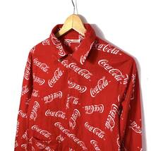 ■Coca Cola コカ・コーラー フランネル素材 ロゴマーク総柄 パジャマシャツ 古着 アメカジ 企業物 レッド サイズS■_画像2