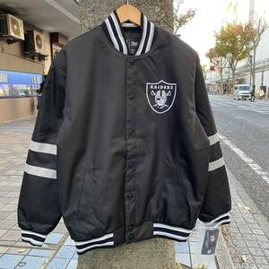 NFL公式【XS】 ラスベガス RAIDERS レイダース TWILL ツイル スタジャン スタジアムジャンパー アメフト 黒 スナップボタン USA正規品