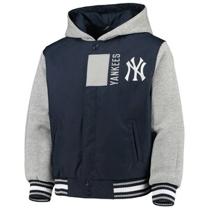 MLB公認 【S】 JH design JHデザイン NY ヤンキース Yankees フード付き リバーシブル スタジアムジャケット 紺 スタジャン USA正規品